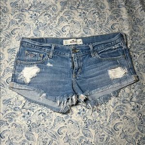 Hollister Low Rise Medium Wash Ripped Shorts